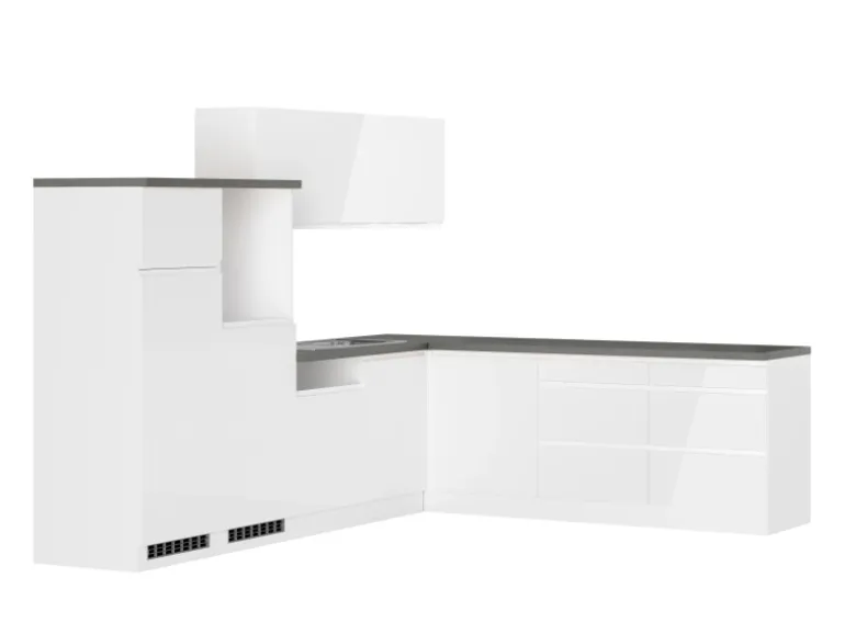 Held Küchen Winkelküche Gera 300 cm Weiß/Beton ohne E-Geräte