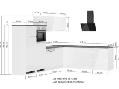 Held Küchen Winkelküche Gera 300 cm Weiß/Beton mit E-Geräten Induktion
