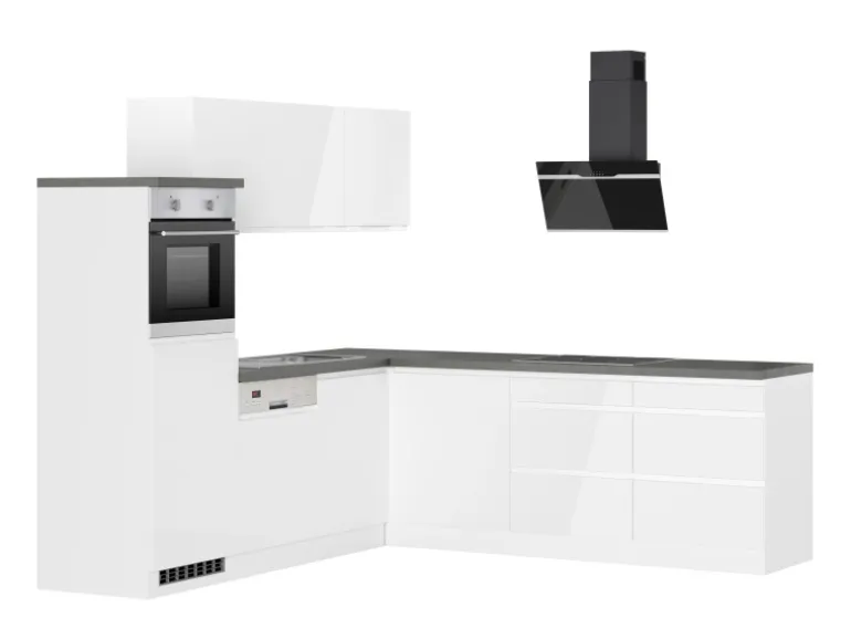 Held Küchen Winkelküche Gera 240 cm Weiß/Beton mit E-Geräten /autark Induktion