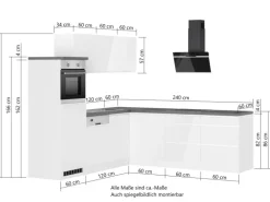 Held Küchen Winkelküche Gera 240 cm Weiß/Beton mit E-Geräte