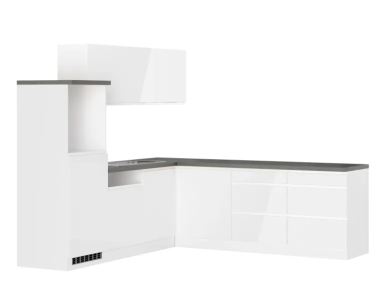 Held Küchen Winkelküche Gera 240 cm Weiß/Beton ohne E-Geräte /autark