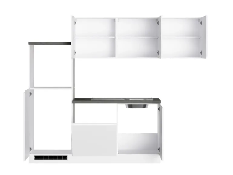 Held Küchen Winkelküche Gera 240 cm Weiß/Beton ohne E-Geräte /autark