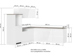 Held Küchen Winkelküche Gera 240 cm Weiß/Beton ohne E-Geräte /autark