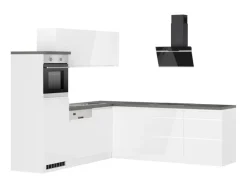 Held Küchen Winkelküche Gera 240 cm Weiß/Beton mit E-Geräten Induktion
