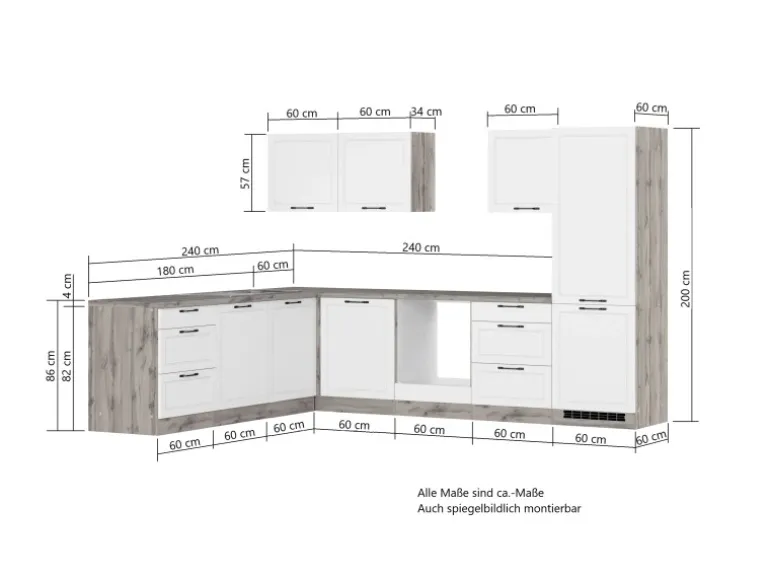 Held Küchen Winkelküche Kempten 300 cm ohne E-Geräte Graphit/Grau