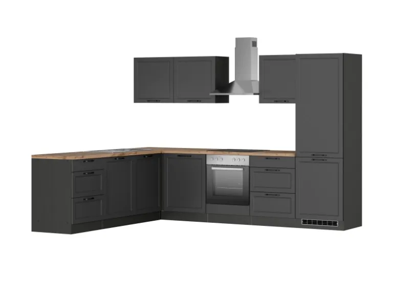 Held Küchen Winkelküche Kempten 300 cm mit E-Geräten Graphit/Grau