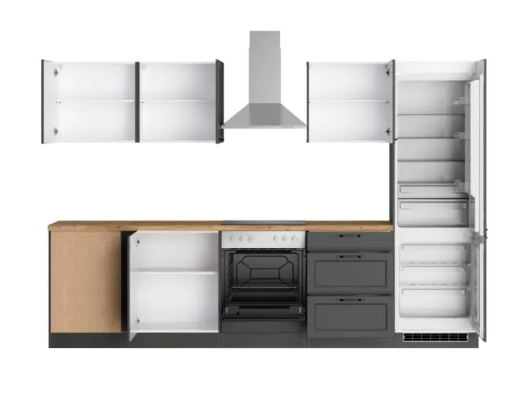 Held Küchen Winkelküche Kempten 300 cm mit E-Geräten Graphit/Grau