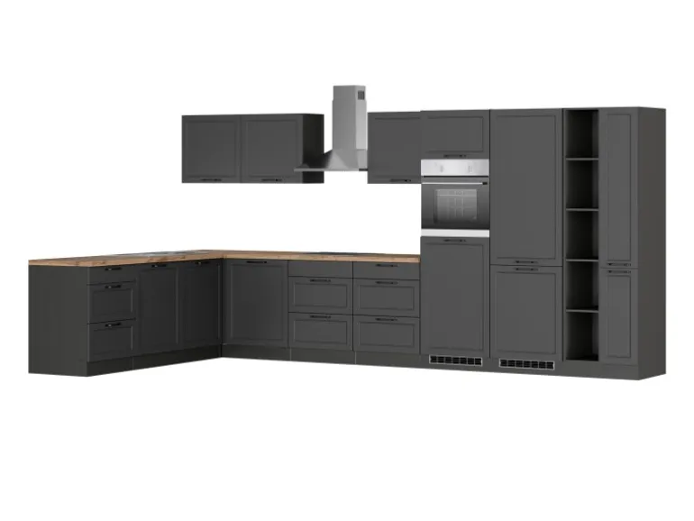 Held Küchen Winkelküche Kempten 420 cm Grau/Graphit mit E-Geräte