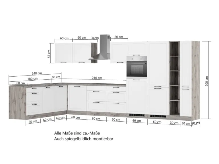 Held Küchen Winkelküche Kempten 420 cm Grau/Graphit mit E-Geräte