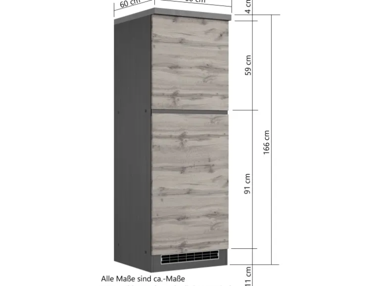 Held Möbel Küchen-Kühlschrankumbauschrank Turin 60 cm Graphit/Wotaneiche