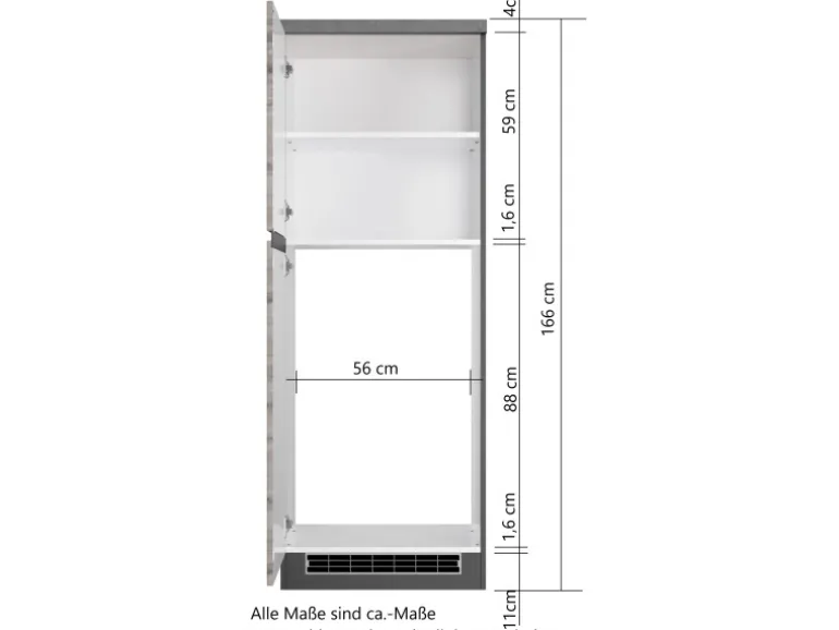 Held Möbel Küchen-Kühlschrankumbauschrank Turin 60 cm Graphit/Wotaneiche