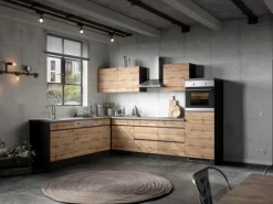 Held Möbel Küchen-Kühlschrank/Ofenumbauschrank Turin 60 cm Wotaneiche/Graphit