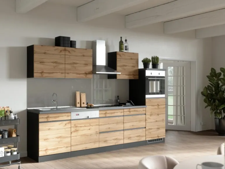 Held Möbel Küchen-Kühlschrank/Ofenumbauschrank Turin 60 cm Wotaneiche/Graphit