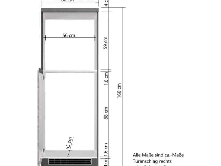 Held Möbel Küchen-Kühlschrank/Ofenumbauschrank Turin 60 cm Wotaneiche/Graphit
