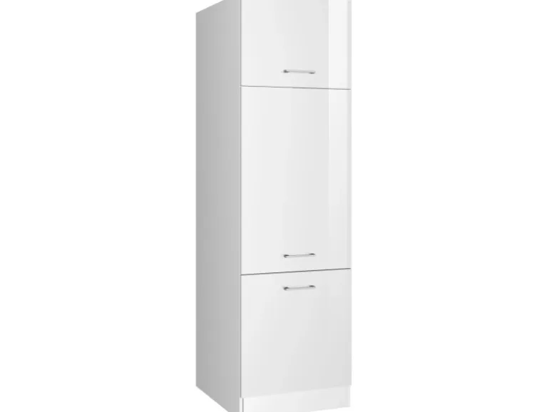 Held Möbel Küchen-Kühlschrankumbauschrank 60 cm Hochglanz Weiß/Weiß