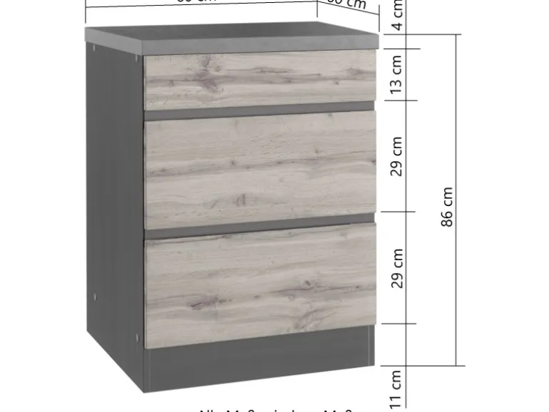 Held Möbel Küchen-KochfeldKüchen-Umbauschrank Turin 60 cm Wotaneiche/Graphit