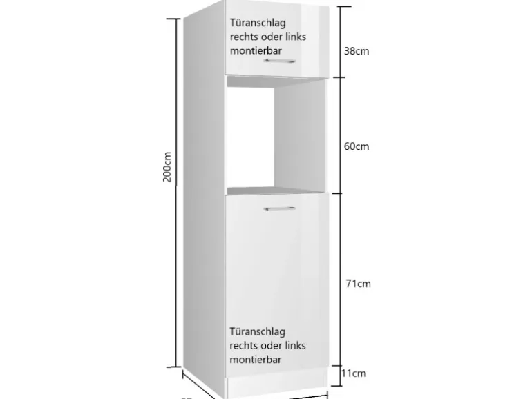 Held Möbel Küchen-OfenKüchen-Umbauschrank Mailand 60 cm Hochglanz Weiß/Weiß