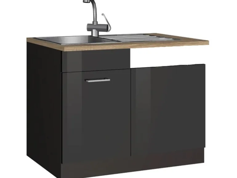 Held Möbel Küchen-Spülenunterschrank Mailand 110 cm Hochglanz Graphit/Graphit