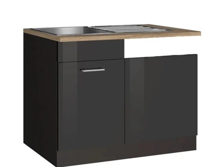 Held Möbel Küchen-Spülenunterschrank Mailand 110 cm Hochglanz Graphit/Graphit