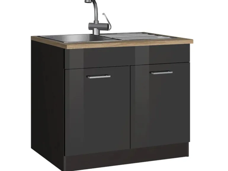 Held Möbel Küchen-Spülenunterschrank Mailand 100 cm Hochglanz Graphit/Graphit