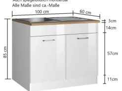 Held Möbel Küchen-Spülenunterschrank Mailand 100 cm Hochglanz Graphit/Graphit