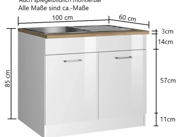 Held Möbel Küchen-Spülenunterschrank Mailand 100 cm Hochglanz Graphit/Graphit