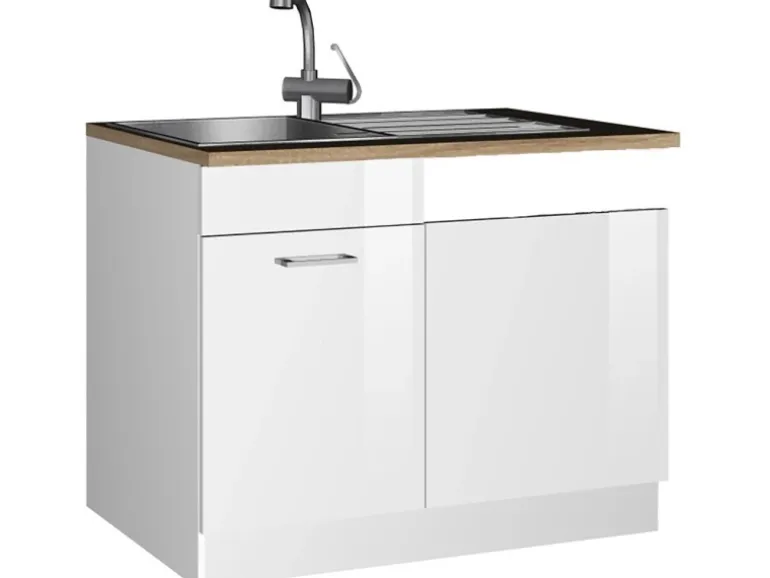 Held Möbel Küchen-Spülenunterschrank Mailand 110 cm Hochglanz Weiß/Weiß