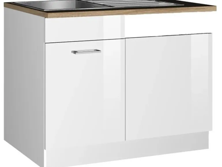 Held Möbel Küchen-Spülenunterschrank Mailand 110 cm Hochglanz Weiß/Weiß