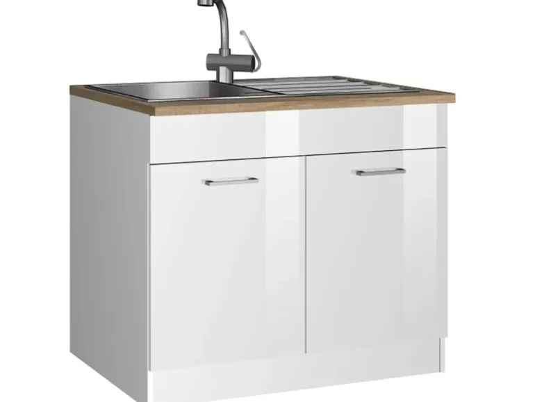 Held Möbel Küchen-Spülenunterschrank Mailand 100 cm Hochglanz Weiß/Weiß