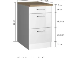 Held Möbel Küchenunterschrank Mailand 50 cm mit Auszügen Hochglanz Weiß/Weiß