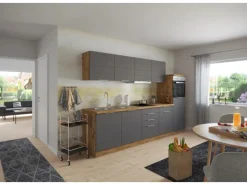 Held Möbel Küchenzeile 300 cm Matt Grau-Wotaneiche