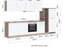 Held Möbel Küchenzeile 330 cm Matt Grau-Wotaneiche