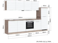 Held Möbel Küchenzeile 300 cm Matt Weiß-Wotaneiche