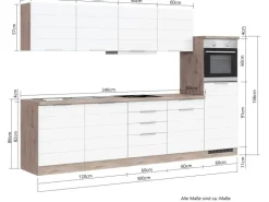 Held Möbel Küchenzeile 300 cm Matt Weiß-Wotaneiche ohne E-Geräte