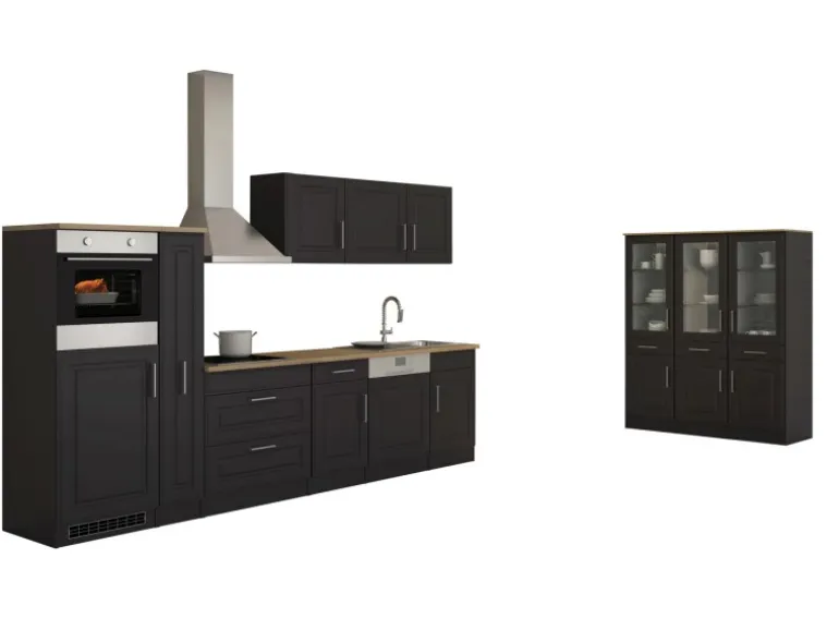 Held Möbel Küchenzeile Rom 330 cm Landhaus Grau Matt mit E-Geräten
