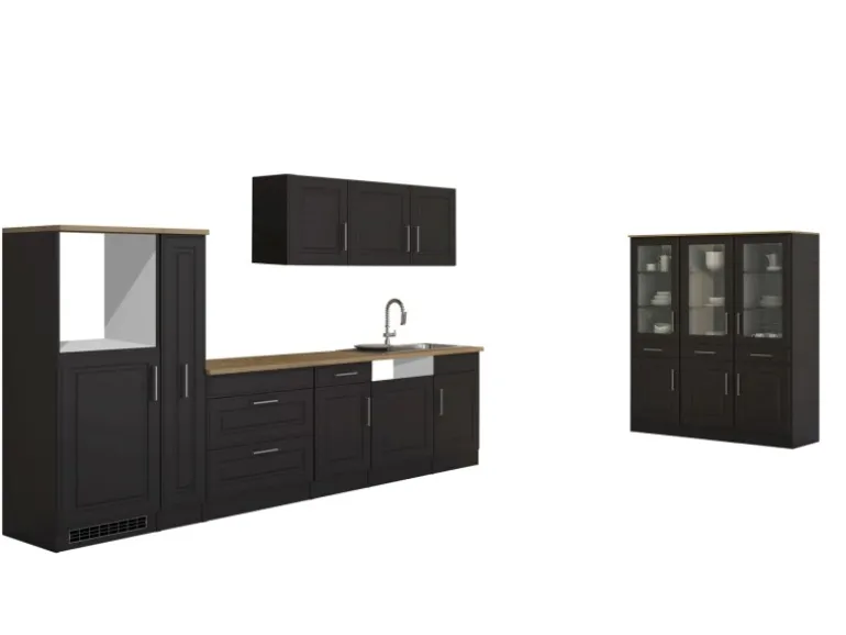 Held Möbel Küchenzeile Rom 330 cm Landhaus Grau Matt ohne E-Geräte