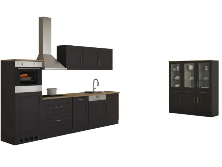 Held Möbel Küchenzeile Rom 300 cm Landhaus Grau Matt mit E-Geräten