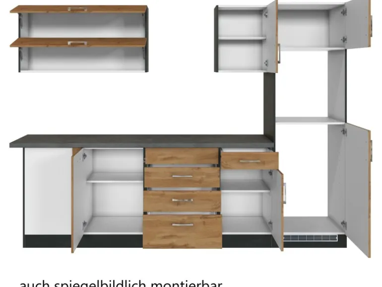 Held Möbel Küchenzeile Sorrento 210/ 270 cm Wotaneiche-Grafit o. E-Geräte Winkel