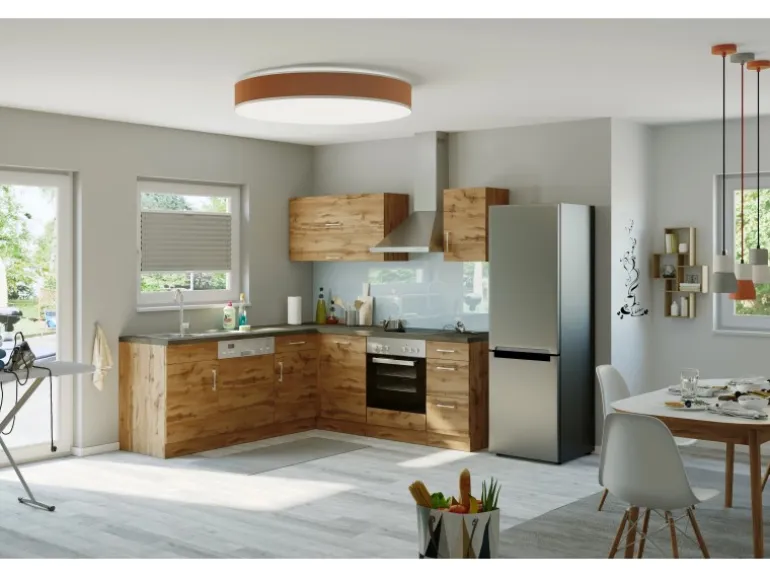 Held Möbel Küchenzeile Sorrento 210 cm Wotaneiche-Wotaneiche Winkel