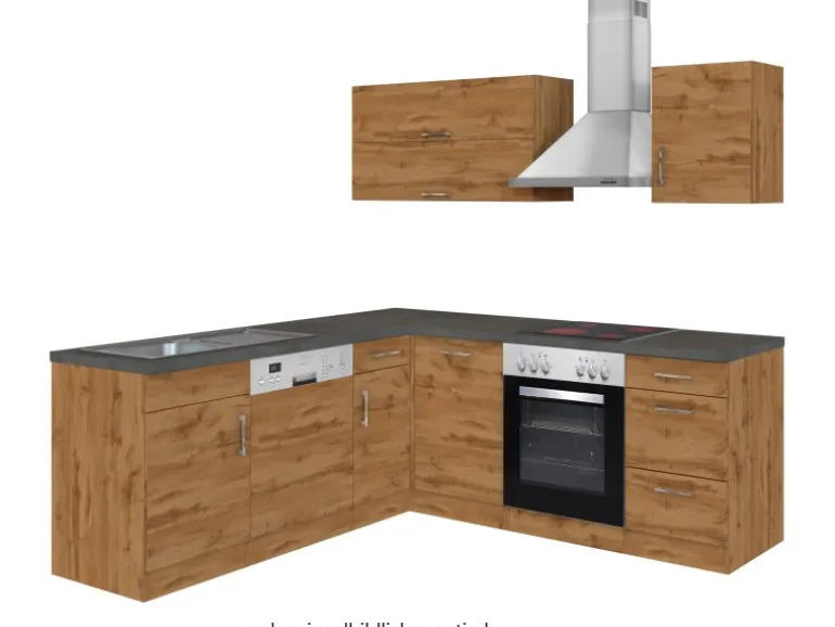 Held Möbel Küchenzeile Sorrento 210 cm Wotaneiche-Wotaneiche Winkel