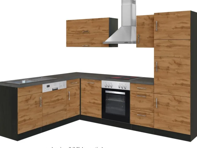 Held Möbel Küchenzeile Sorrento 210/270 cm Wotaneiche-Grafit Winkel