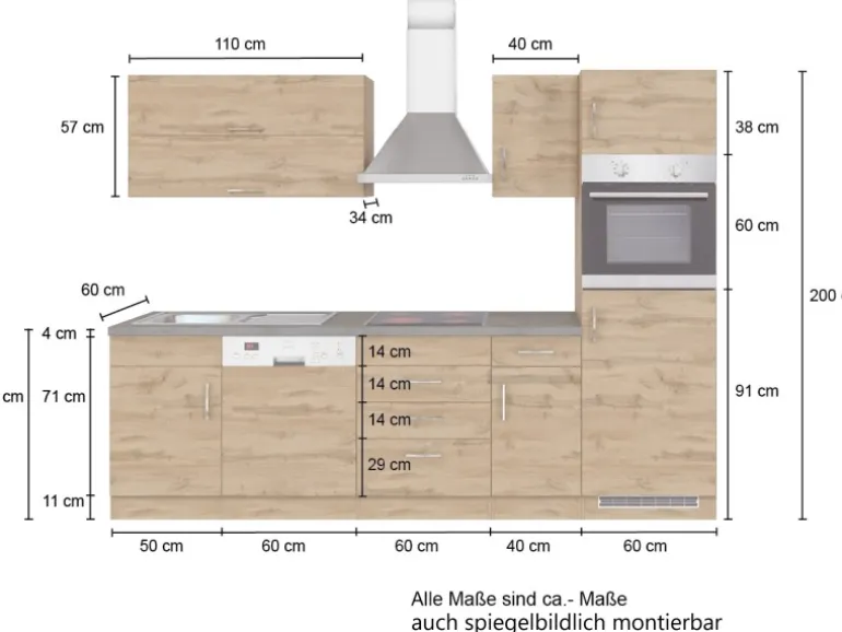 Held Möbel Küchenzeile Sorrento 270 cm Anthrazit-Wotaneiche
