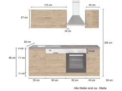 Held Möbel Küchenzeile Sorrento 210 cm Wotaneiche-Wotaneiche