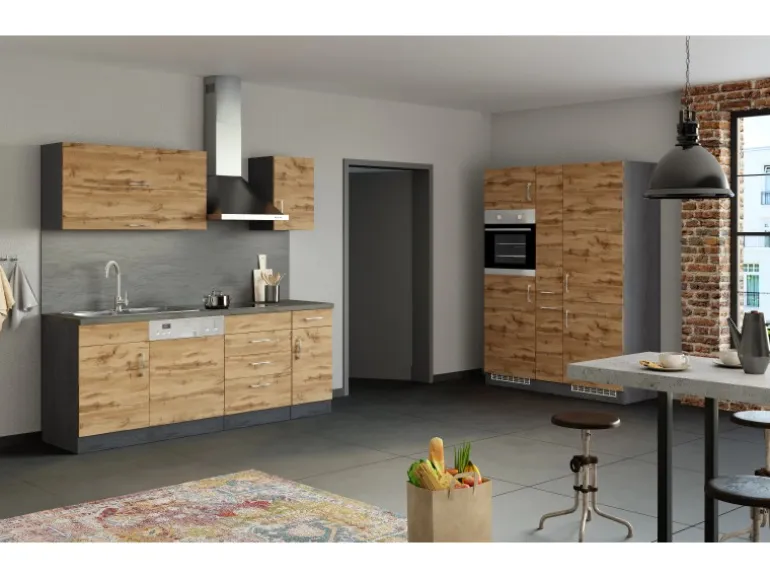 Held Möbel Küchenzeile Sorrento 360 cm Wotaneiche-Grafit ohne E-Geräte