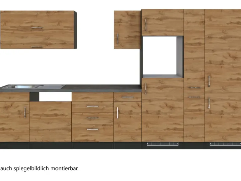 Held Möbel Küchenzeile Sorrento 360 cm Wotaneiche-Grafit ohne E-Geräte