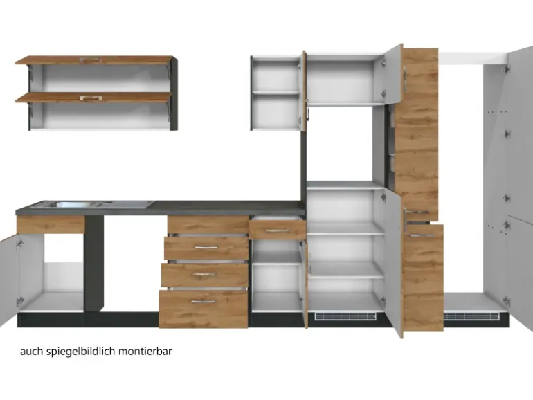 Held Möbel Küchenzeile Sorrento 360 cm Wotaneiche-Grafit ohne E-Geräte