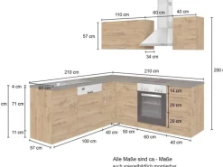 Held Möbel Küchenzeile Sorrento 210 cm Weiß-Wotaneiche ohne E-Geräte Winkel