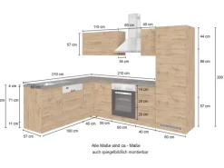 Held Möbel Küchenzeile Sorrento 210/ 270 cm  Anthrazit-Wotaneiche Winkel