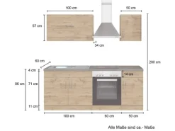 Held Möbel Küchenzeile Sorrento 210 cm Wotaneiche-Grafit ohne E-Geräte