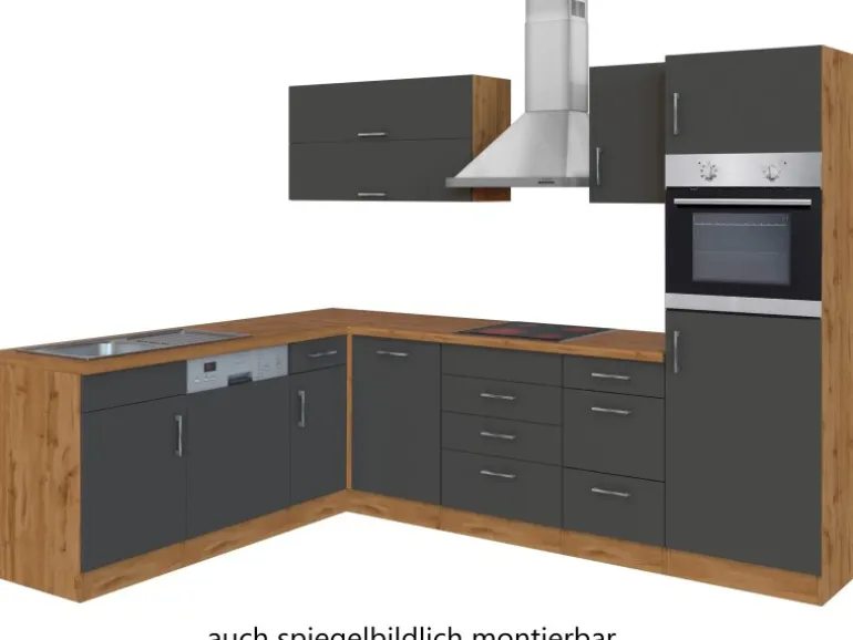 Held Möbel Küchenzeile Sorrento 210/ 270 cm Anthrazit-Wotaneiche Winkel